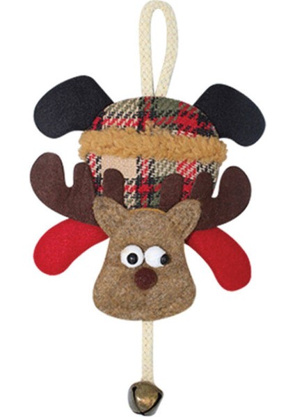 Yılbaşı Kapı Süsü Ekoseli Çanlı Geyik 20 cm