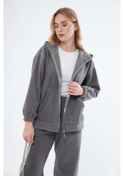 Kadın Kapüşonlu Polar Takım 23586 Füme fırsatları