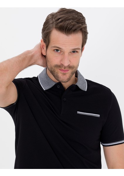 Erkek Siyah Regular Fit Polo Yaka Cepli Tişört 50254170-VR046