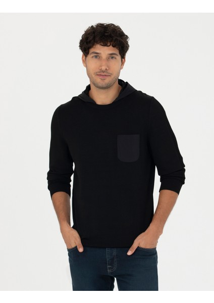 Erkek Siyah Slim Fit Kapüşonlu Triko Kazak 50259852-VR046 modelleri