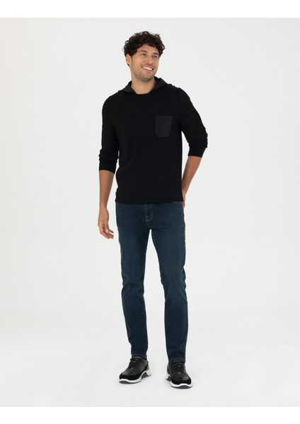 Erkek Siyah Slim Fit Kapüşonlu Triko Kazak 50259852-VR046 fırsatları