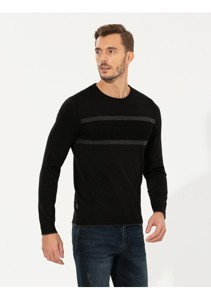 Erkek Siyah Slim Fit Bisiklet Yaka Triko Kazak 50258805-VR046