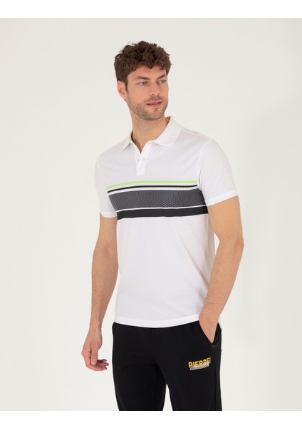 Erkek Beyaz Slim Fit Göğüs Baskılı Polo Yaka Tişört 50264720-VR013