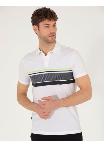 Erkek Beyaz Slim Fit Göğüs Baskılı Polo Yaka Tişört 50264720-VR013 fiyatları
