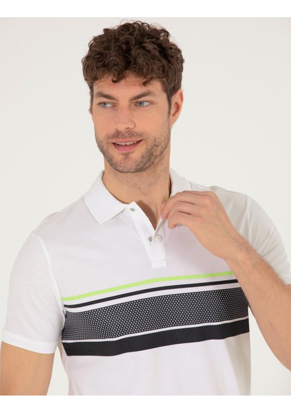 Erkek Beyaz Slim Fit Göğüs Baskılı Polo Yaka Tişört 50264720-VR013 modelleri