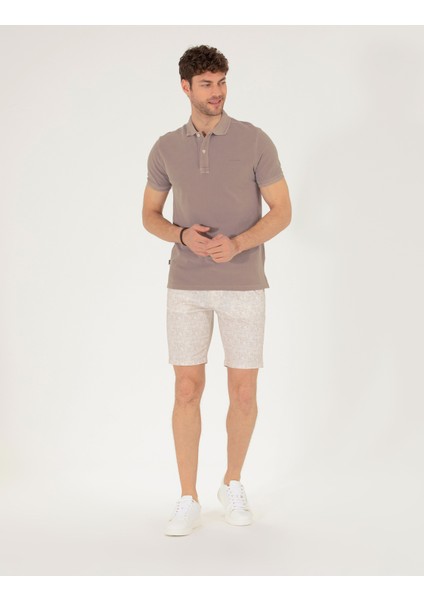 Erkek Bej Slim Fit Beli Lastikli Desenli Bermuda Şort 50264882-VR011