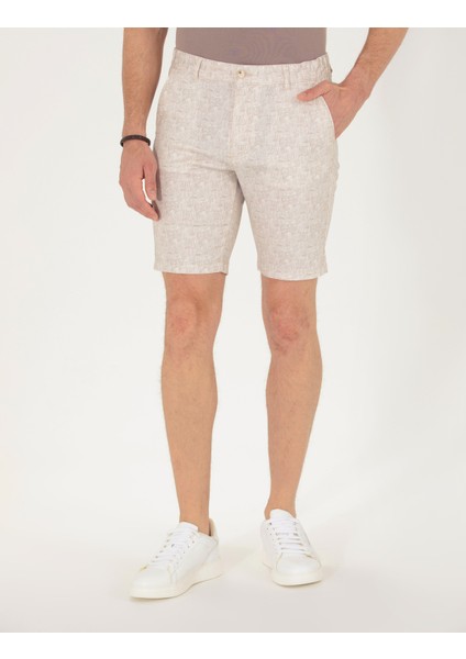Erkek Bej Slim Fit Beli Lastikli Desenli Bermuda Şort 50264882-VR011