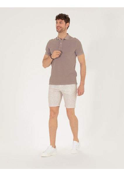 Erkek Bej Slim Fit Beli Lastikli Desenli Bermuda Şort 50264882-VR011