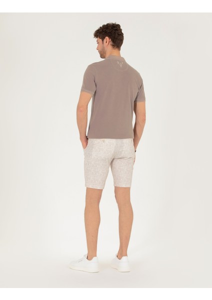 Erkek Bej Slim Fit Beli Lastikli Desenli Bermuda Şort 50264882-VR011
