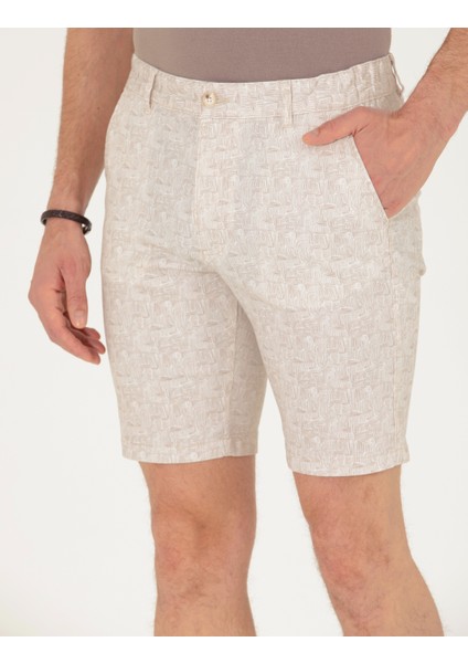Erkek Bej Slim Fit Beli Lastikli Desenli Bermuda Şort 50264882-VR011