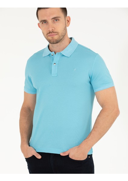 Erkek Açık Mavi Slim Fit Polo Yaka Merserize Tişört 50262665-VR003 fırsatları