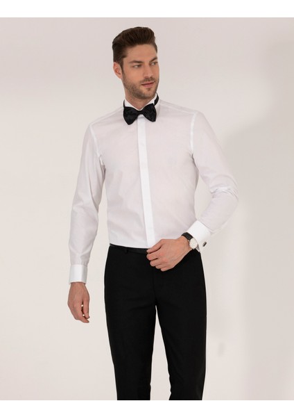 Erkek Beyaz Slim Fit Smokin Gömlek 50236035-VR013