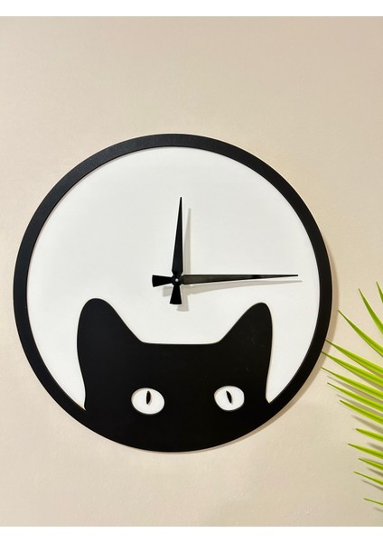 Duvar Saati - Ahşap Duvar Saati - Kedi Figürlü Duvar Saati - Çocuk Odası Saat - Duvar Dekoru