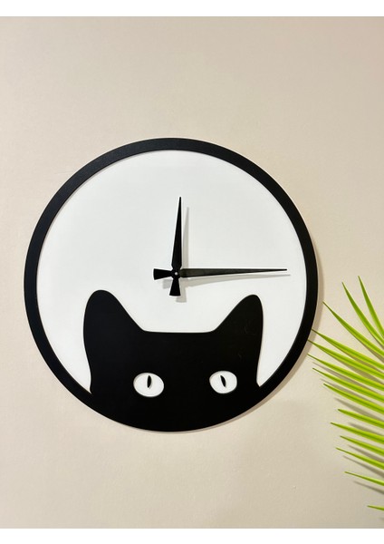 Duvar Saati - Ahşap Duvar Saati - Kedi Figürlü Duvar Saati - Çocuk Odası Saat - Duvar Dekoru