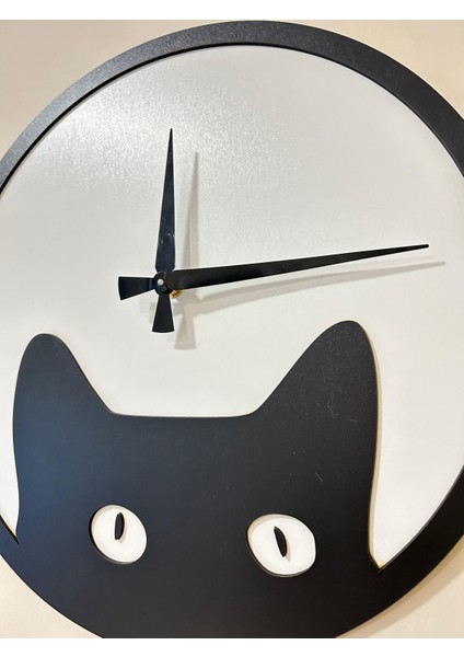 Duvar Saati - Ahşap Duvar Saati - Kedi Figürlü Duvar Saati - Çocuk Odası Saat - Duvar Dekoru