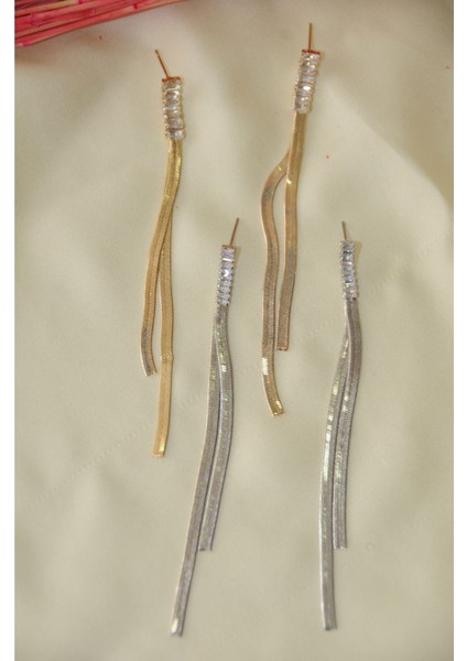 Zirkon Balık Sırtı Taşlı Metal Gold Küpe modelleri