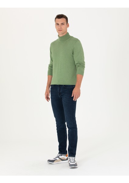 Erkek Koyu Yeşil Melanj Slim Fit Balıkçı Yaka Basic Triko Kazak 50276162-VR127