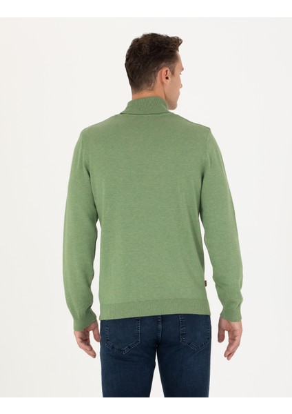 Erkek Koyu Yeşil Melanj Slim Fit Balıkçı Yaka Basic Triko Kazak 50276162-VR127