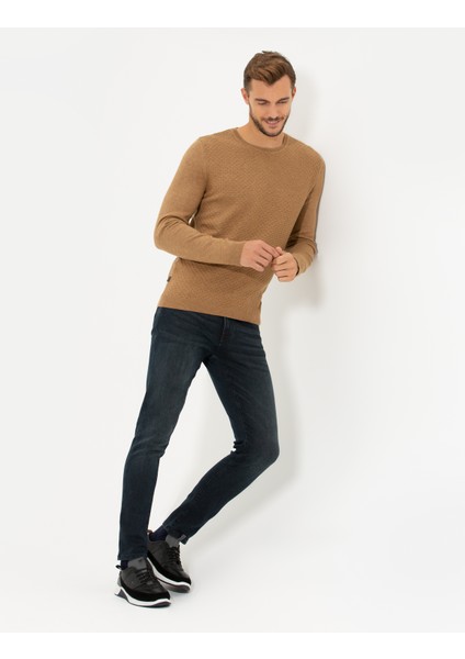 Erkek Camel Melanj Slim Fit Bisiklet Yaka Triko Kazak 50265443-VR122 fırsatları