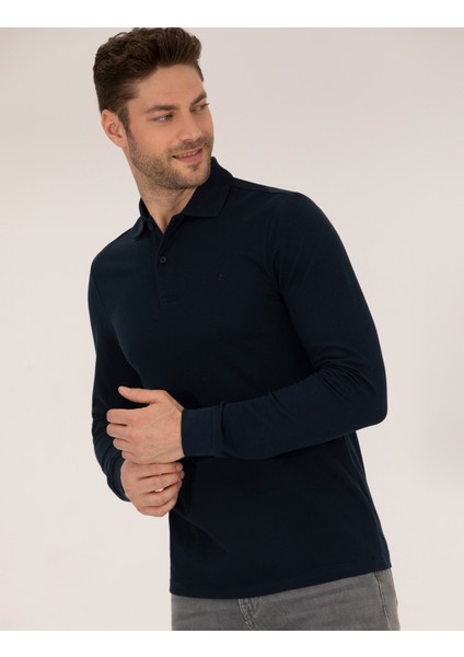 Erkek Lacivert Slim Fit Basic Sweatshirt 50276035-VR033