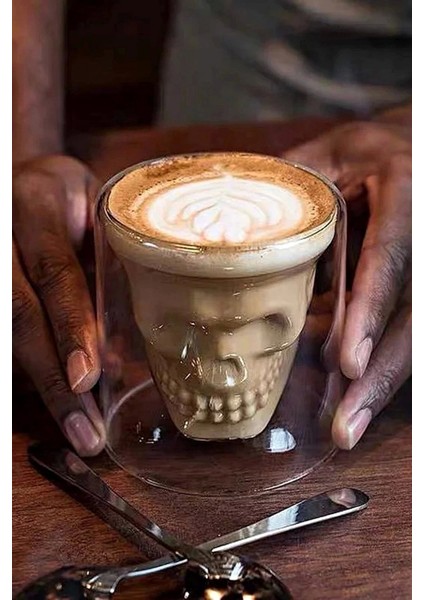 6'lı Kuru Kafa Tasarımlı Bardak Kahve Espresso Kokteyl Bardağı Kristal Skull Çift Cidarlı Cam Kupa modelleri