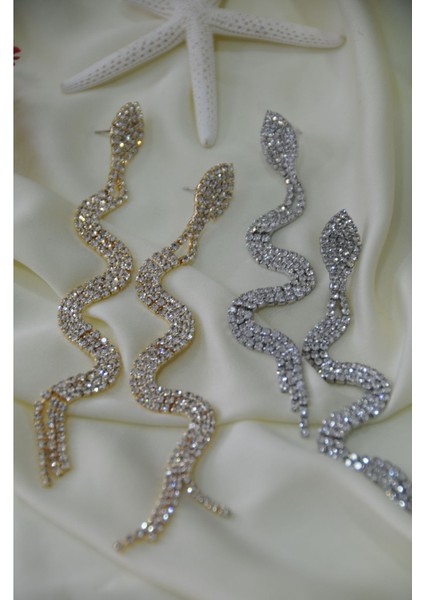 Zirkon Taşlı Yılan Metal Gold Küpe fırsatları
