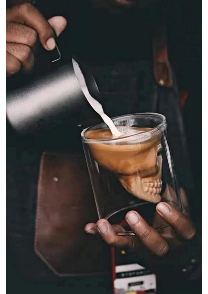 6'lı Kuru Kafa Tasarımlı Çift Cidarlı Cam Bardak Kahve Sunum Kokteyl Bardağı fiyatları