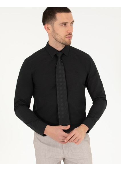 Erkek Siyah Slim Fit Uzun Kollu Klasik Gömlek 50268203-VR046