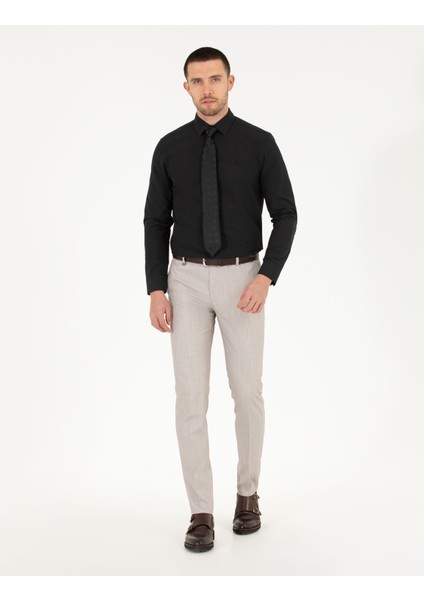 Erkek Siyah Slim Fit Uzun Kollu Klasik Gömlek 50268203-VR046