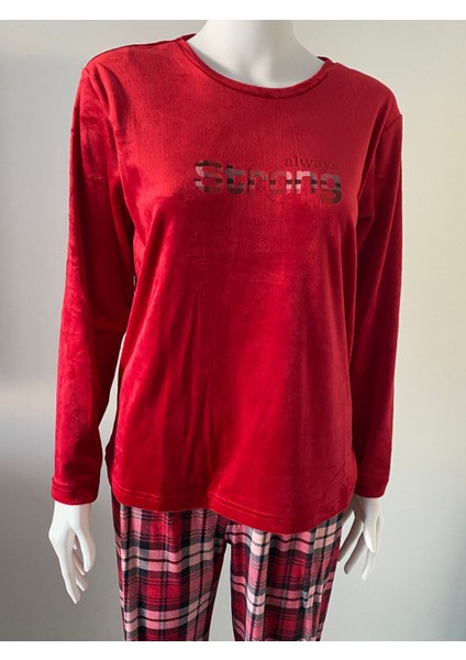 Kırmızı Kadife, Altı Ekoseli Kışlık Pijama Takımı fiyatları