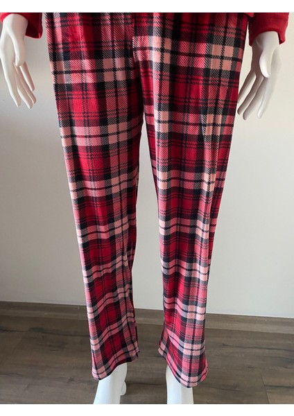 Kırmızı Kadife, Altı Ekoseli Kışlık Pijama Takımı modelleri