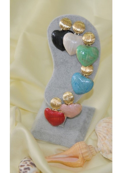 Kalp Midye Gold Metal Krem Küpe fırsatları
