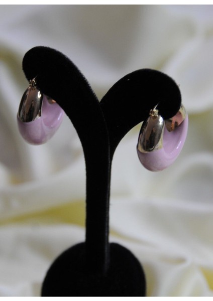 Mineli Tam Halka Metal Gold Pembe Küpe