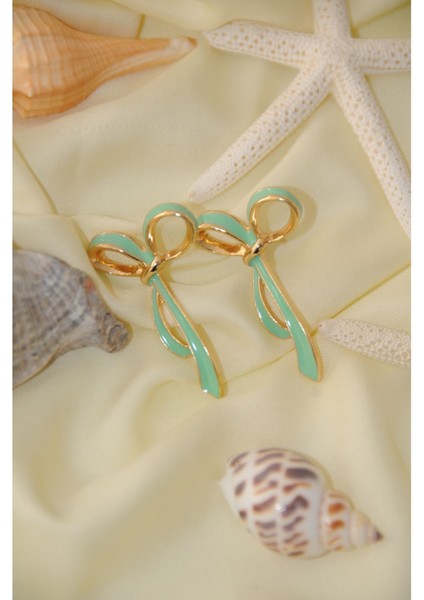 Fiyonk Mineli Metal Gold Yeşil Küpe