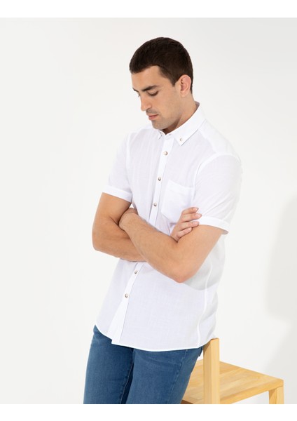 Erkek Beyaz Regular Fit Kısa Kollu Gömlek 50249763-VR013