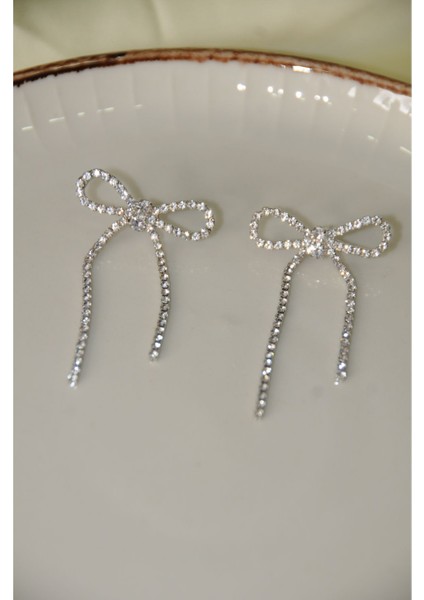 Zirkon Taşlı Fiyonk Metal Silver Küpe