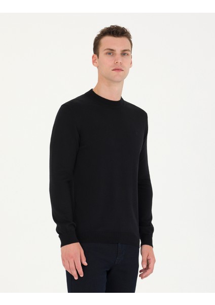 Erkek Siyah Slim Fit Yarım Balıkçı Yaka Basic Triko Kazak 50259094-VR046