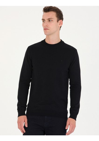 Erkek Siyah Slim Fit Yarım Balıkçı Yaka Basic Triko Kazak 50259094-VR046 modelleri