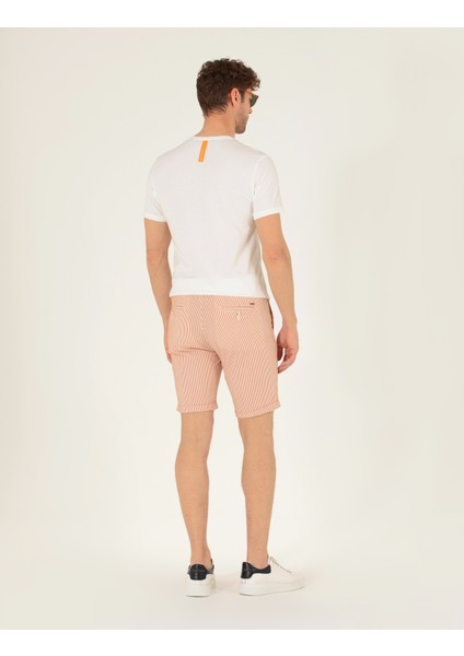 Erkek Turuncu Slim Fit Beli Lastikli Çizgili Bağcıklı Bermuda Şort 50264862-VR051