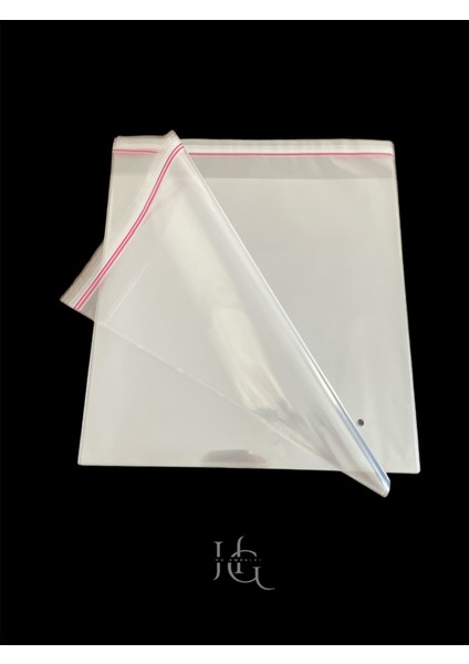 50 Adet 30X35 cm Bantlı Yapışkanlı Şeffaf Opp Jelatin Poşet Torba, Şeffaf Poşet ( 30X30+5 )