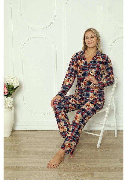 Oyuncak Ayı Desenli Kare Düğmeli Kadın Pijama Takımı fiyatları