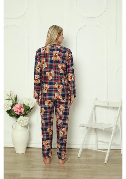 Oyuncak Ayı Desenli Kare Düğmeli Kadın Pijama Takımı modelleri