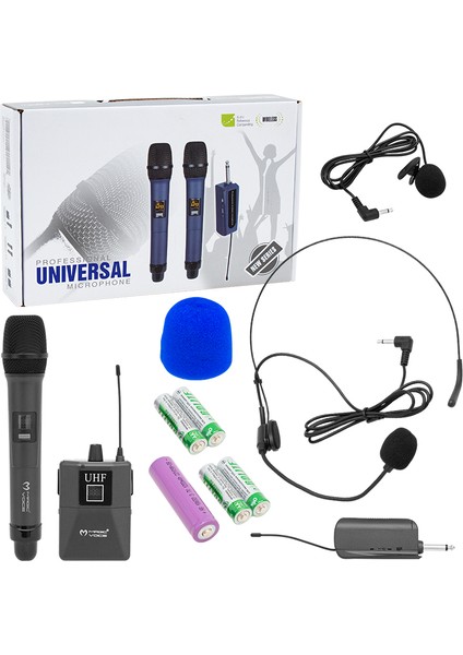 MV-1305YE Uhf 1 El + 1 Yaka Ekranli Kablosuz Telsi̇z Mi̇krofon (4172) Byrnew