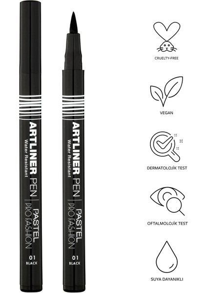 Show Your Look 24H Long Lasting Mascara + Pastel Artliner Pen - Artliner Kalem 01 Black