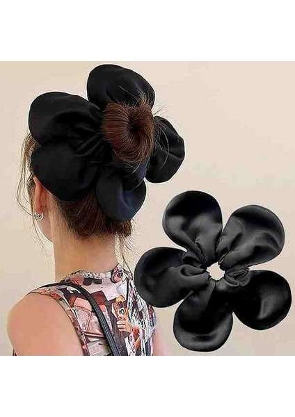 Kadın Saten Çiçek Flower Scrunchie Lastikli Toka