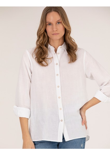 Kadın Beyaz Keten Karışımlı Gömlek 50262568-VR013 modelleri