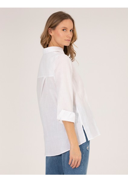 Kadın Beyaz Keten Karışımlı Gömlek 50262568-VR013 indirimleri