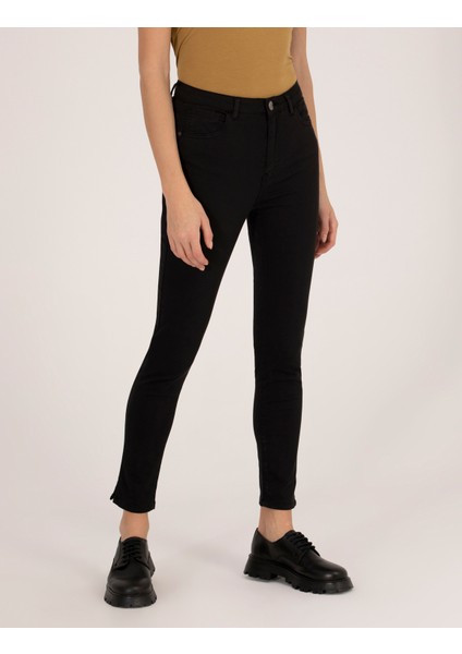 Kadın Siyah Skinny Fit Kanvas Pantolon 50263983-VR046 fiyatları