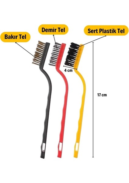 Buffer® 3 Lü Detaylı Temizlik Bakır,demir ve Sert Plastik Tel Fırça