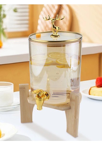 Geyik Detaylı Bambu Standlı Amber Cam Musluklu Şerbet- Meyve Suyu – Içecek- Su Sebili – 3,5 Lt.